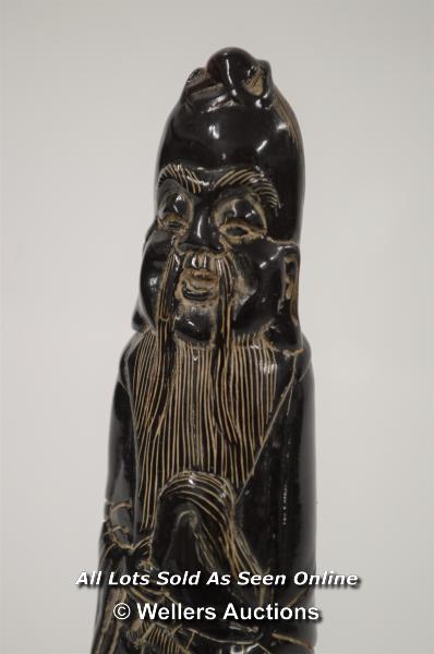 *CHINESE CARVED HORN STATUE OF AN ELDER - BLACK - 15.5CM HIGH - CARVING [LQD197] - Image 4 of 4