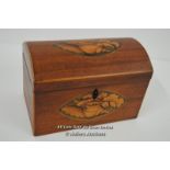 *DOMED GEORGIAN INLAID TEA CADDY C.1780/1800 (WORKING LOCK) [LQD197]