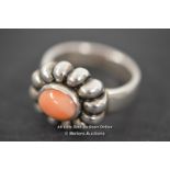 *QVC 925 SILVER RING, NATURAL SALMON CORAL FULLY HALLMARKED, SIZE L US SIZE 5.75 [LQD197]