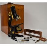 *W. WATSON & SONS LTD BRASS "SERVICE" MICROSCOPE - CIRCA 1935, CASED [LQD197]