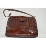 *DISPATCH BOX CROCODILE LEATHER, WORKING BRAMAH KEY / VINTAGE CROCODILE SKIN HAND BAG [LQD197]