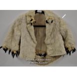 *1930S WINTER ROYAL ERMINE REAL FUR STOLE WITH TAILS RARE / SIZE S [LQD197]