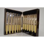 *ANTIQUE SILVER PLATED FISH CUTLERY SET FOR 12 STERLING SILVER COLLARS [LQD197]