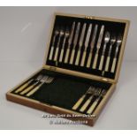 *BONE HANDLE SILVER PLATED CANTEEN OF CUTLERY 18 PIECES / BOX 25 X 34 X 6CM [LQD197]