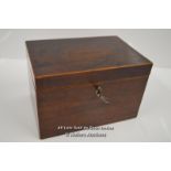 *GEORGIAN MAHOGANY TEA CADDY BOX & KEY / 18.5CM WIDE [LQD197]