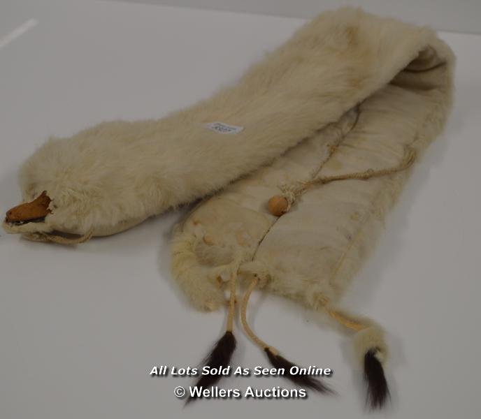 *VINTAGE REAL ERMINE FUR STOLE COLLAR SCARF TIPPET VERY RARE / DAMAGED FACE [LQD197]