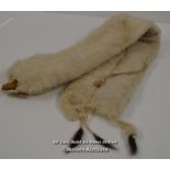 *VINTAGE REAL ERMINE FUR STOLE COLLAR SCARF TIPPET VERY RARE / DAMAGED FACE [LQD197]