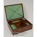 *VICTORIAN MAHOGANY WOOD BOX SILK LINED TRAY SEWING WITH DRAWERS / 26X21X9CM [LQD197]