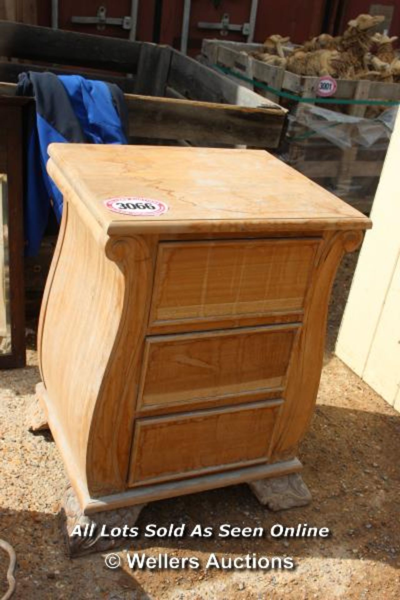 *HARDWOOD THREE DRAWER SIDETABLE, 51CM X 41CM X 69CM