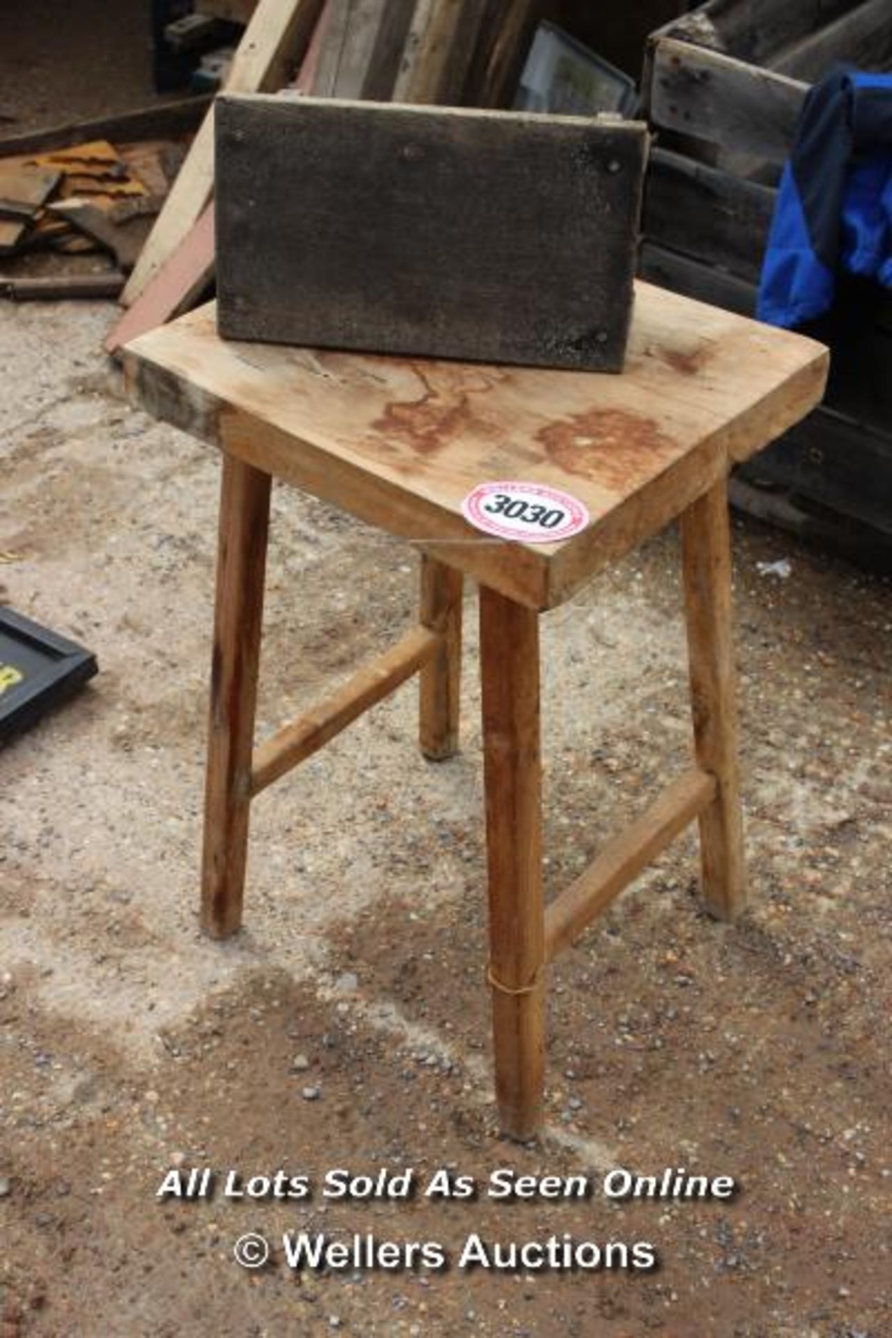 *WOODEN STOOL AND FOOTSTOOL, STOOL 76CM HIGH