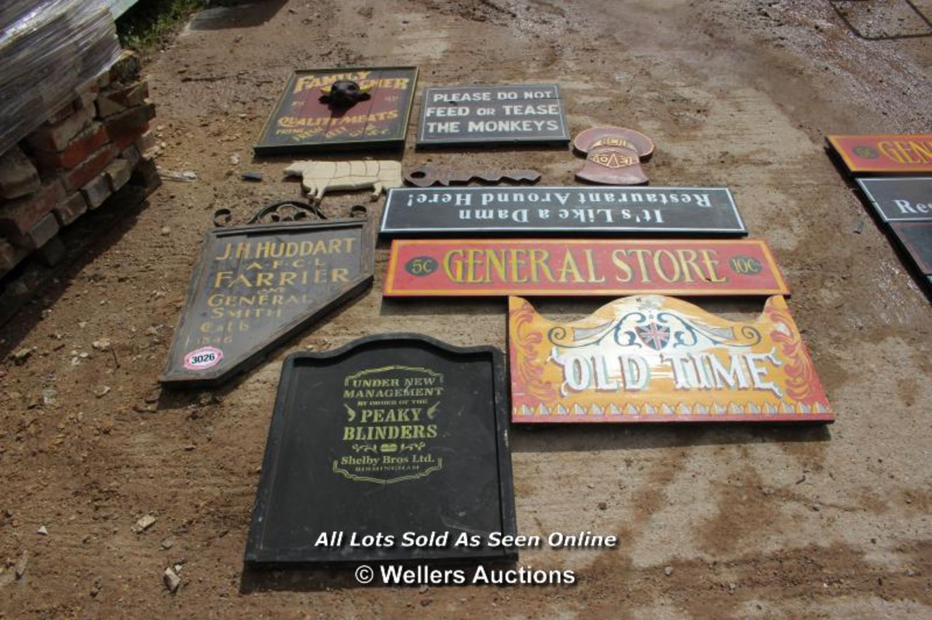 *TEN VARIOUS WOODEN SIGNS INCLUDING 'THE PEAKY BLINDERS' AND 'THE LOCKSMITH'