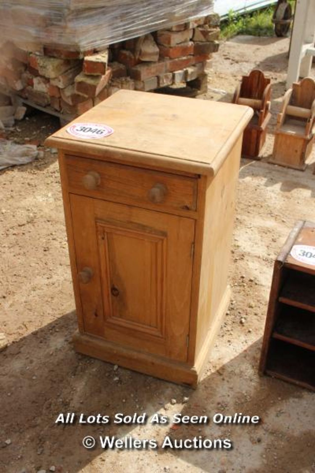 *PINE BEDSIDE TABLE, 38CM X 36CM X 66CM