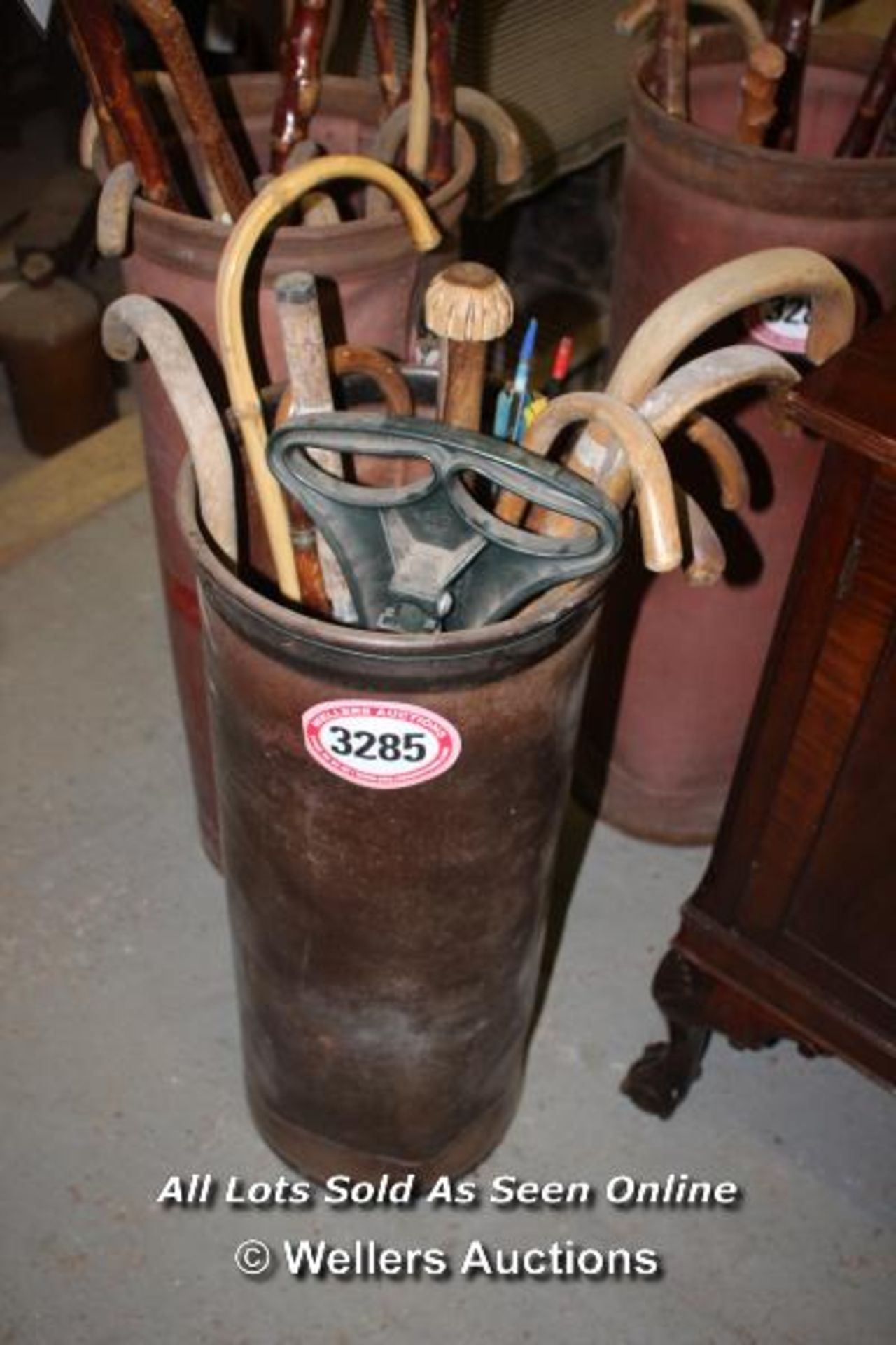 *COLLECTION OF WALKING STICKS TOGETHER WITH CONTAINER