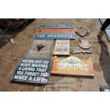 *TEN VARIOUS WOODEN SIGNS INCLUDING 'THE FAMILY BUTCHER' AND 'THE DOGHOUSE'