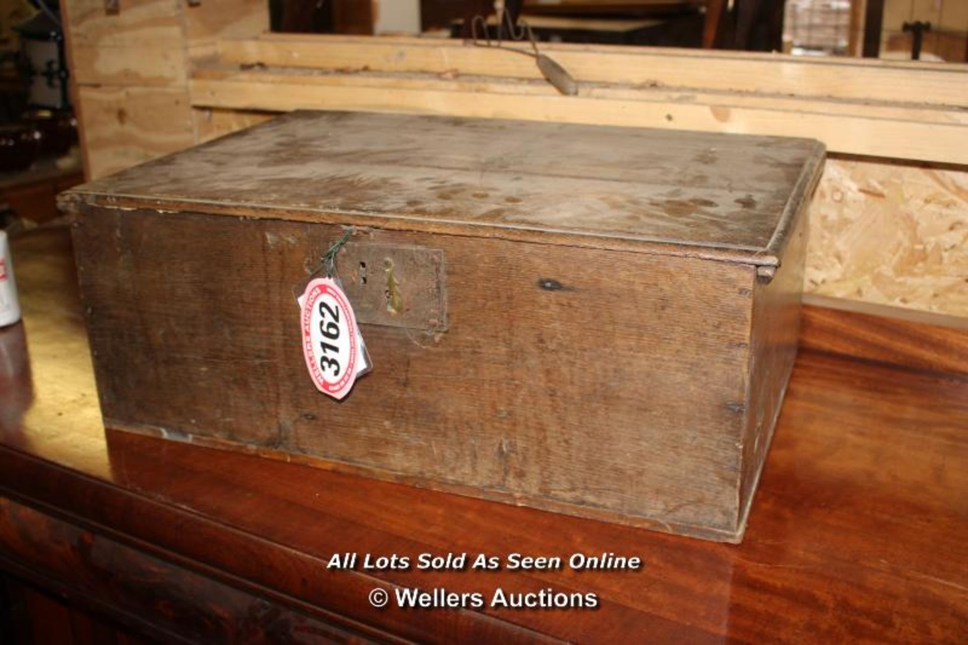 *ANTIQUE OAK STORAGE WOODEN BOX, 66CM X 44CM X 26CM