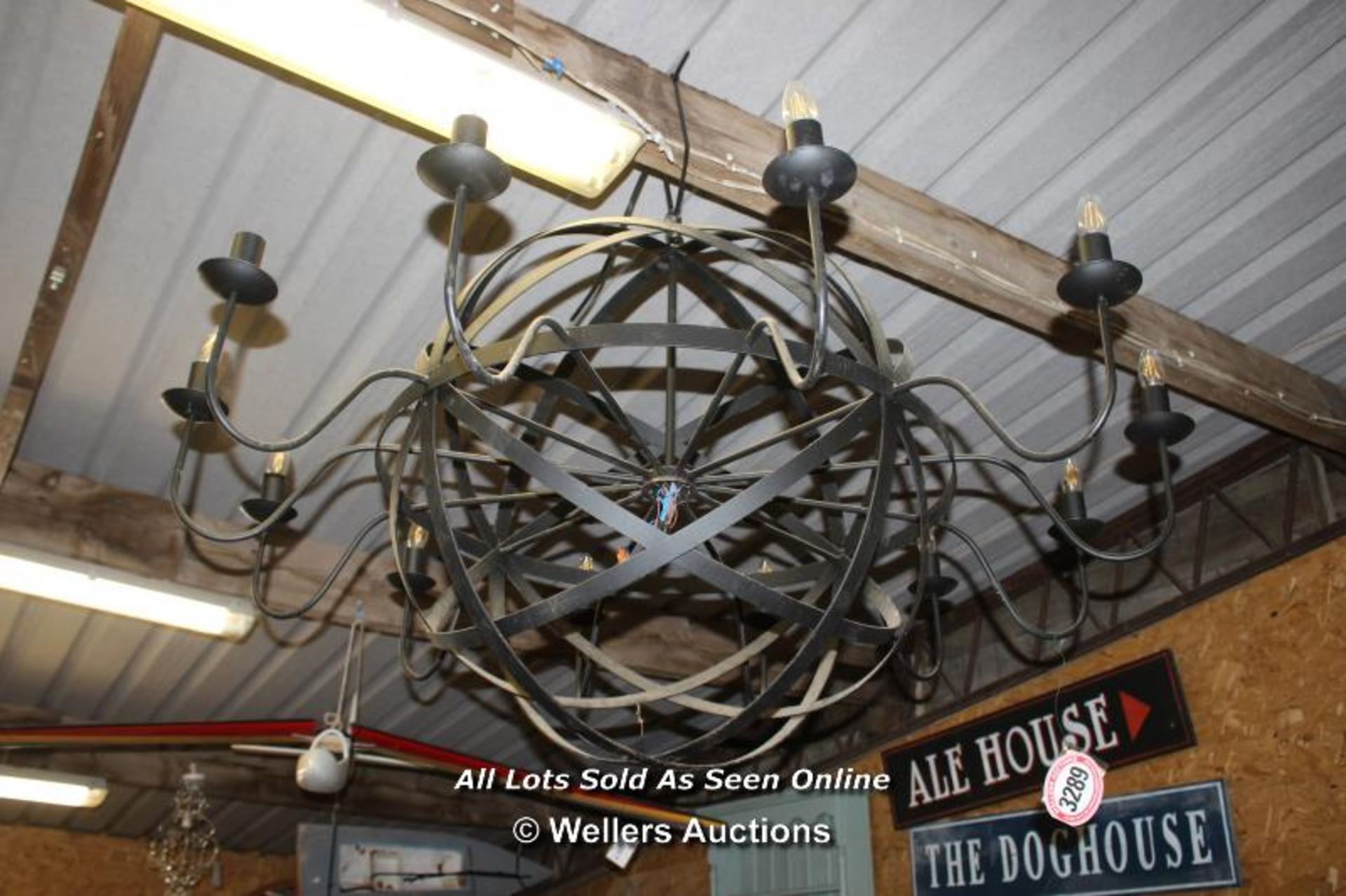 *LARGE WROUGHT IRON SPHERICAL BARN LIGHT - Image 3 of 5