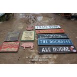 *TEN VARIOUS WOODEN SIGNS INCLUDING 'TRAIN DEPOT' AND 'GROCERY COMPANY AND MORE'
