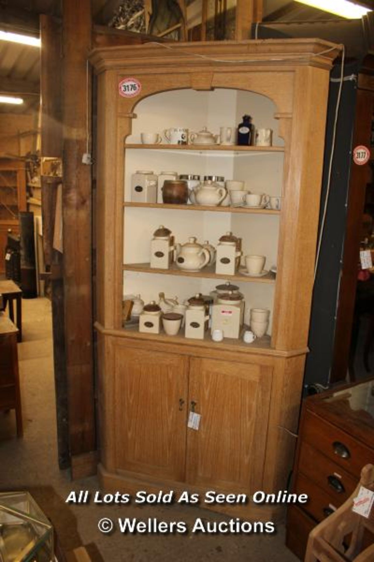 *RECLAIMED LIMED OAK CORNER CABINET, 105CM X 220CM