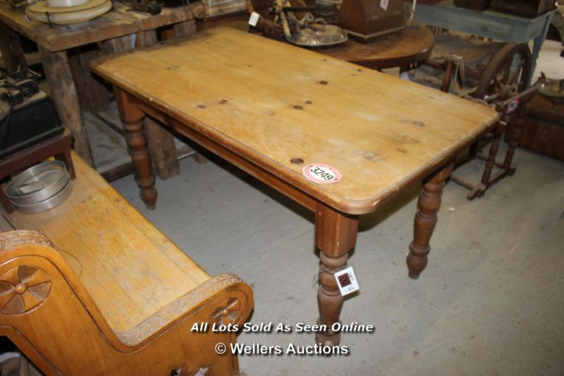 *PINE FARMHOUSE TABLE WITH TURNED LEGS, 151CM X 75CM X 76CM - Image 2 of 3