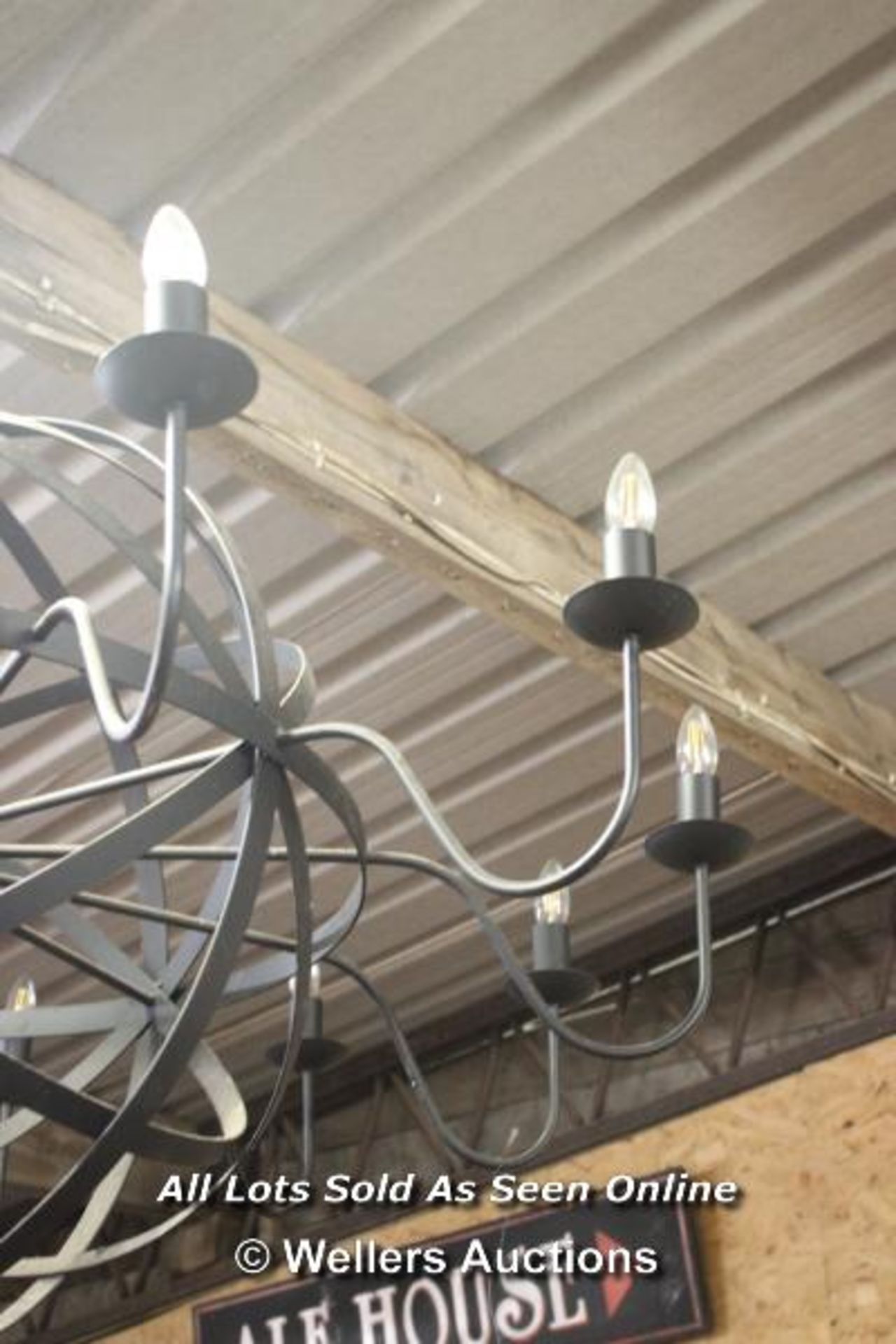 *LARGE WROUGHT IRON SPHERICAL BARN LIGHT - Image 5 of 5