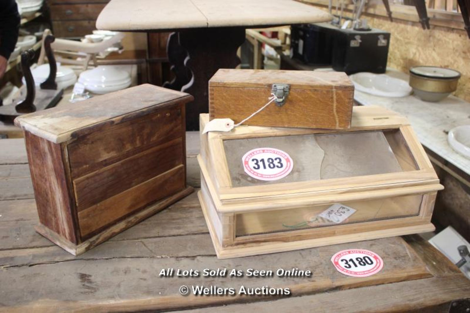 *THREE WOODEN CASES INCLUDING A DISPLAY CASE