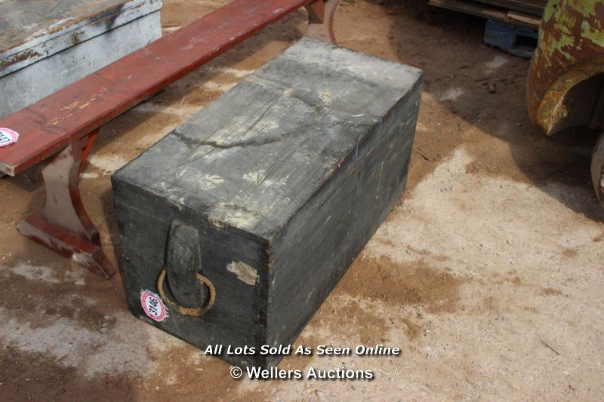 *LARGE WOODEN TRUNK, 94CM X 43CM X 49CM