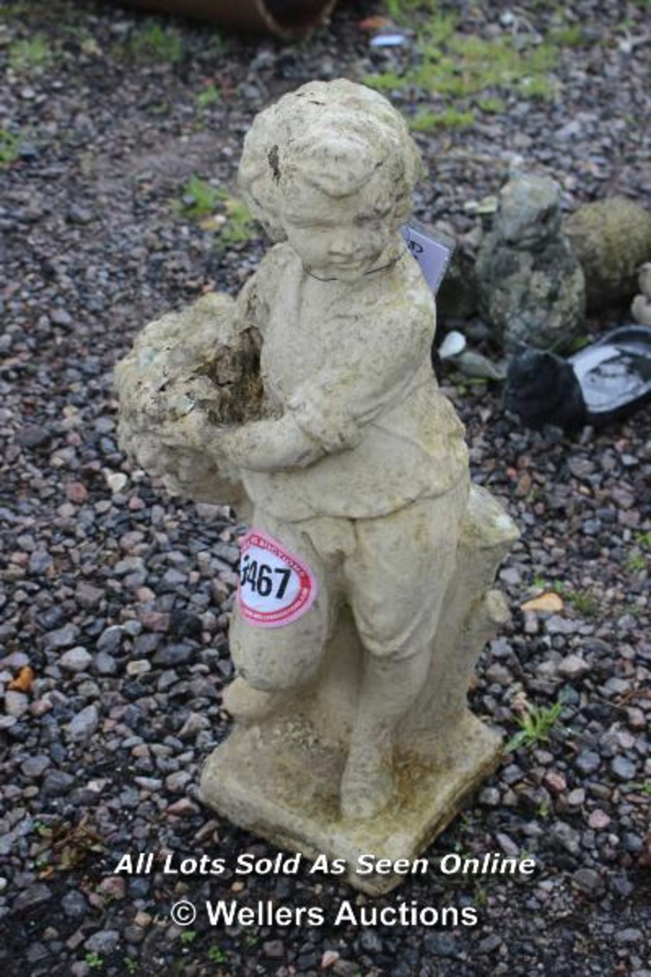 *CHERUB WITH FRUIT BASKET STATUE, 70CM HIGH