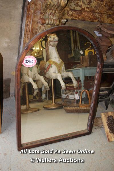 *WOODEN FRAMED OVAL TOPPED MIRROR, 75.5CM X 105CM HIGH