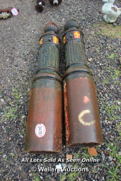 *TWO WESTMINSTER CAST IRON BOLLARDS, 158CM HIGH