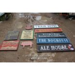 *TEN VARIOUS WOODEN SIGNS INCLUDING 'TRAIN DEPOT' AND 'GROCERY COMPANY AND MORE'