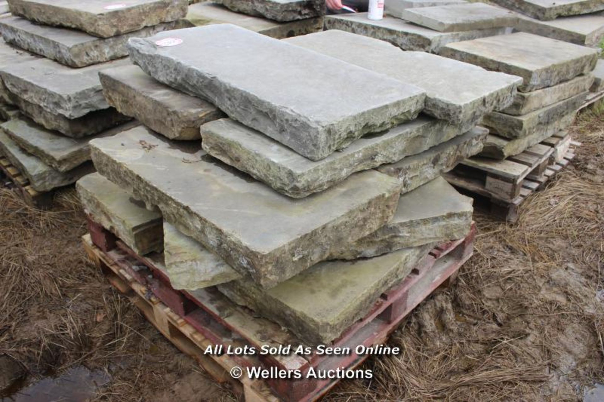 *PALLET OF OIL LEAKED YORKSTONE SLABS, APPROX 5 SQ MTRS