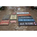 *TEN VARIOUS WOODEN SIGNS INCLUDING 'TRAIN DEPOT' AND 'GROCERY COMPANY AND MORE'