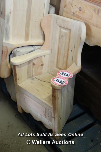 *PINE LAMBING CHAIR WITH BUILT IN DRAWER (SUITABLE FOR CHILDREN), 74CM HIGH
