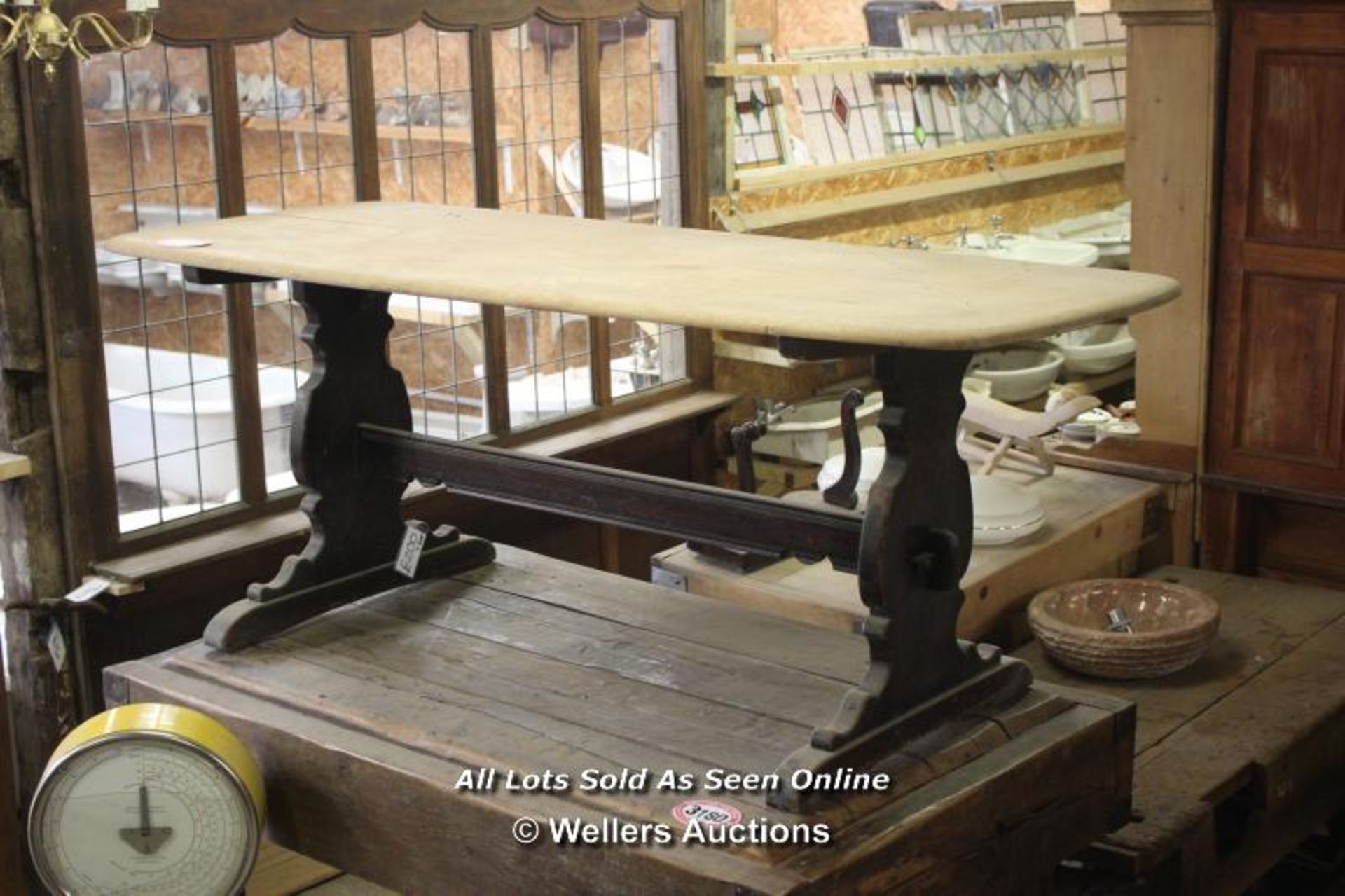 *BLACK AND PINE KITCHEN DINING TABLE, 180CM X 79CM X 72CM