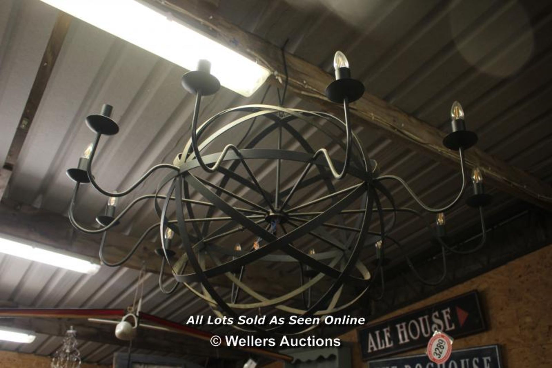 *LARGE WROUGHT IRON SPHERICAL BARN LIGHT - Image 4 of 5