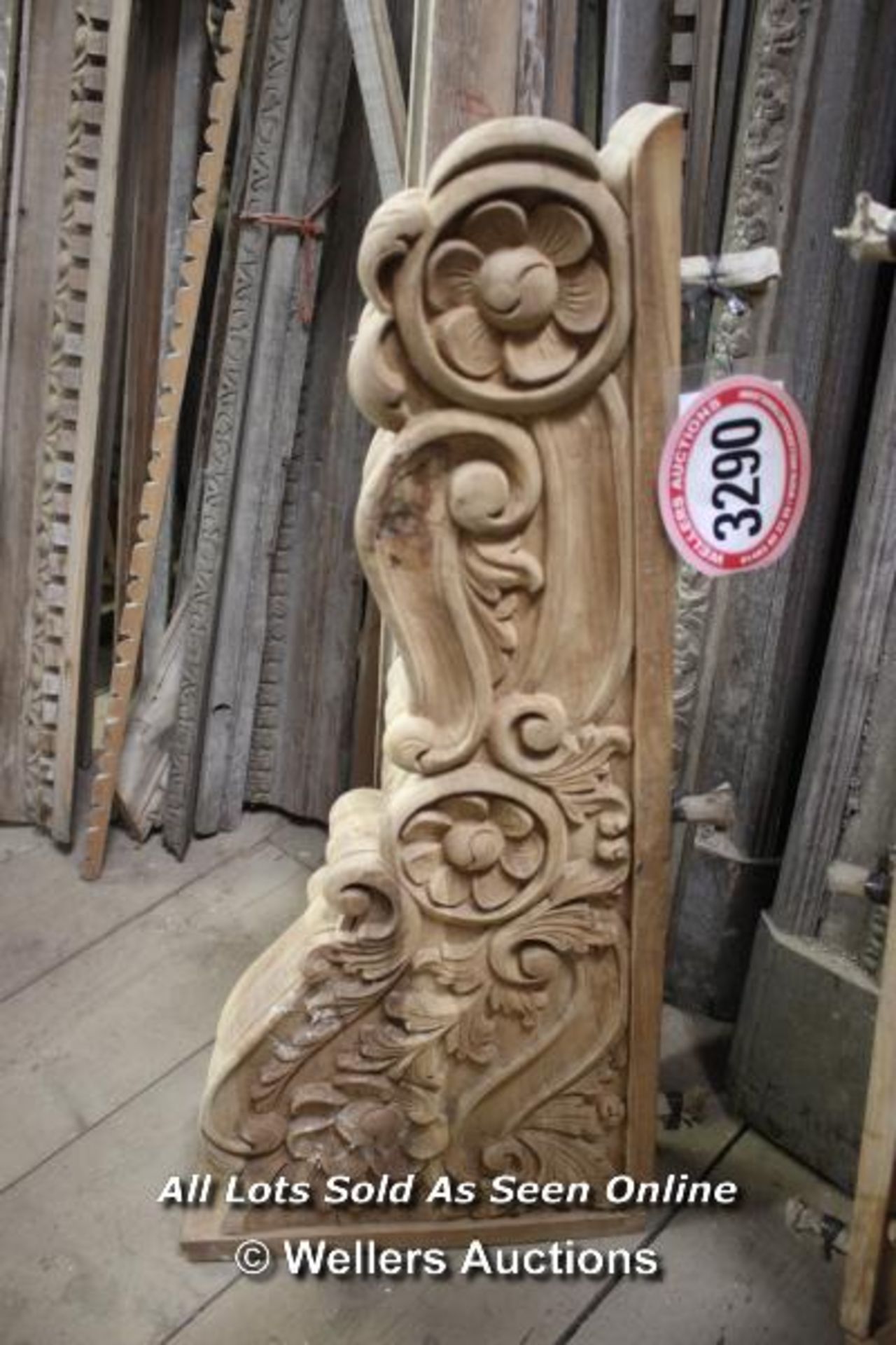 *PAIR OF LARGE CARVED WOODEN CORBELS, 80CM HIGH - Image 2 of 2