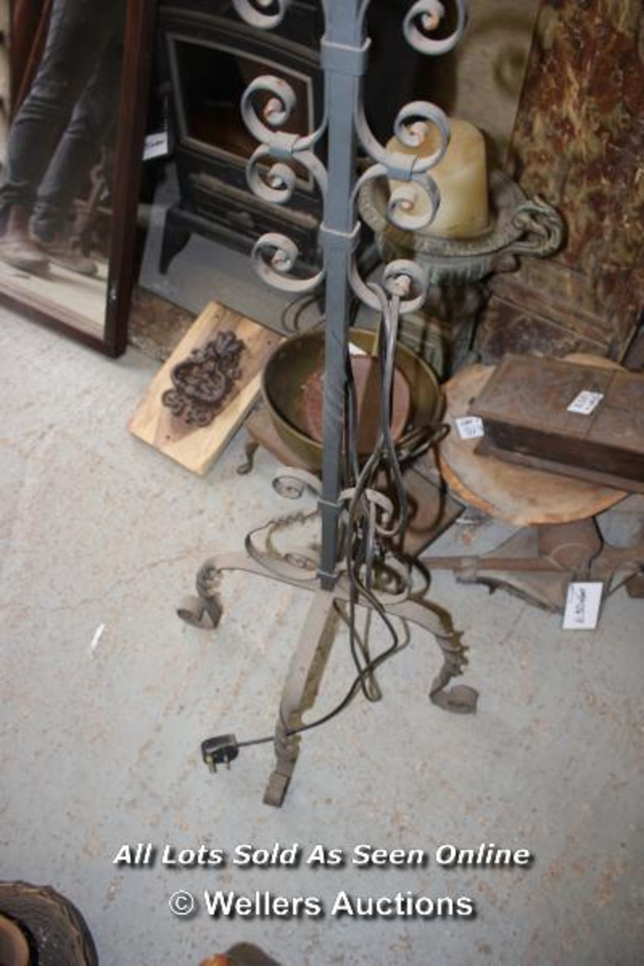 *WROUGHT IRON HIGH STANDING THREE BRANCH ELECTRIC CANDELABRA, 159CM HIGH - Image 2 of 3