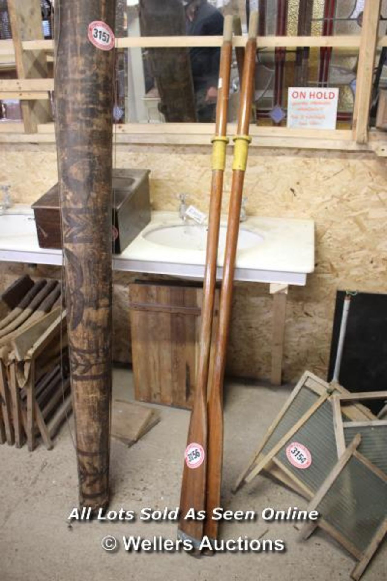 *PAIR OF WOODEN OARS