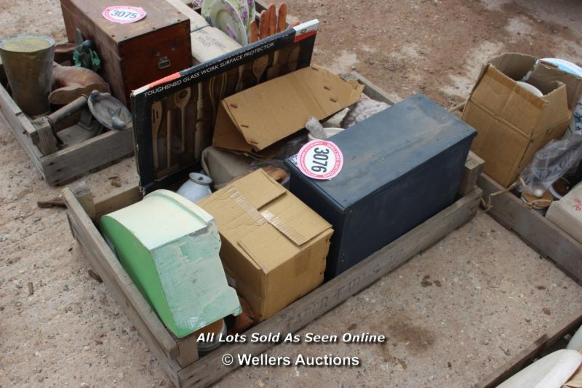 *CRATE OF VARIOUS BYGONES INCLUDING A BOAT SHELF