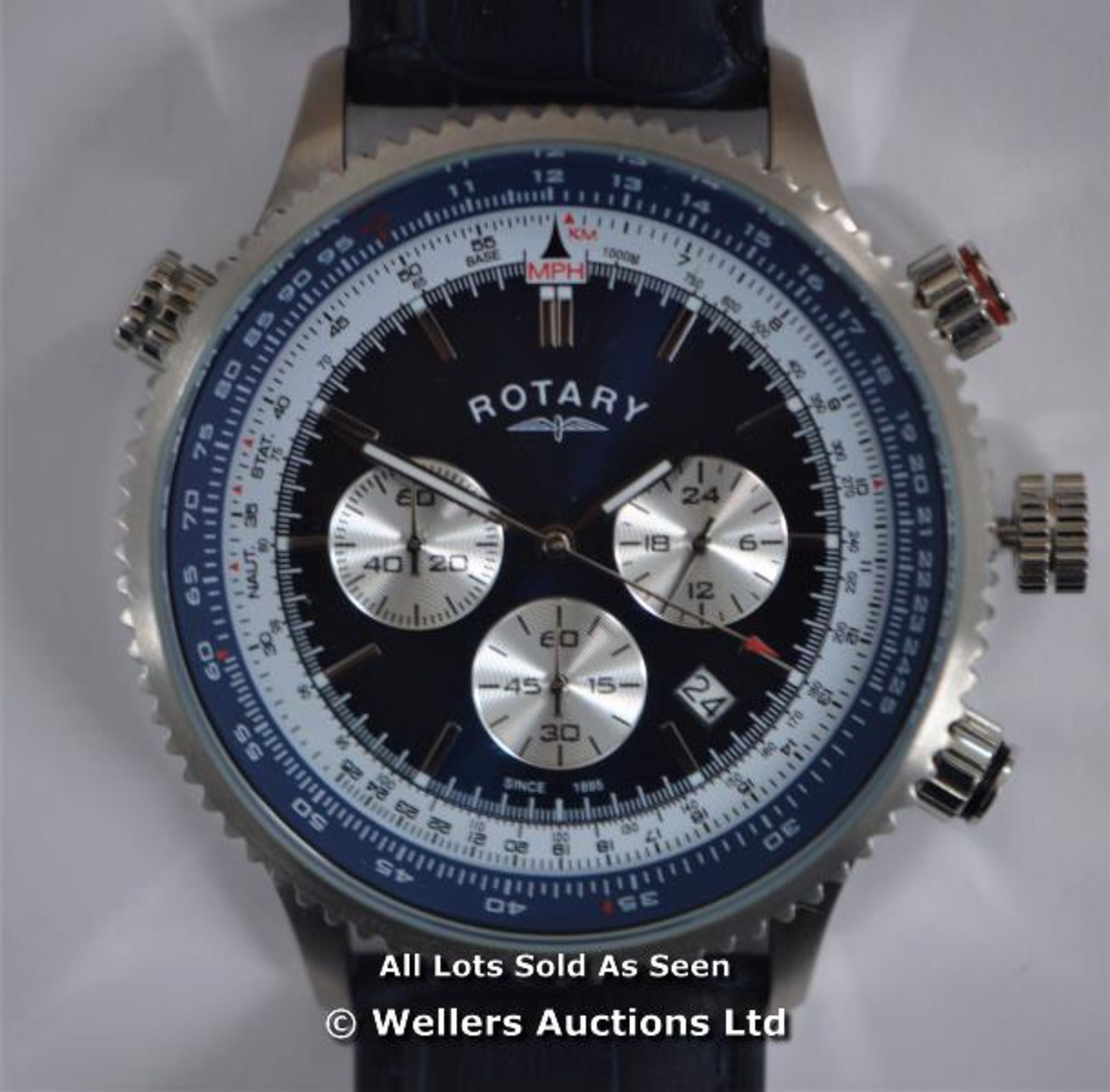 *GENTS ROTARY STEEL CHRONOGRAPH,BLUE BATTON DIAL WITH DATE, QUARTZ MOVEMENT,WR 70 METERS, 44MM - Image 3 of 5