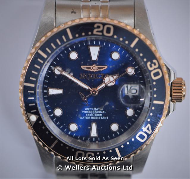 *GENTS INVICTA PRO DIVER WATCH, AUTOMATIC MOVEMENT,BRUSHED AND POLISHED STEEL CASE AND BRACELET,BLUE - Image 3 of 4