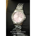 *SEIKO LADIES WATCH, QUARTZ MOVEMENT,BRUSHED AND POLISHED CASE AND BRACELET,PINK SUNBURST BATTON