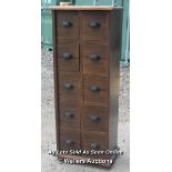 VINTAGE STYLE OFFICE CHEST OF TEN DRAWERS, 40 X 25 X 101CM / COLLECTION FROM HOMESTEAD FARM