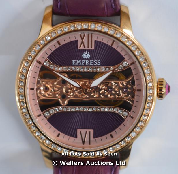 *LADIES EMPRESS WATCH, ROSE COLOURED CASE, MANUAL MOVEMENT, STONE SET BEZEL AND DIAL, CLEAR CASE - Image 3 of 5