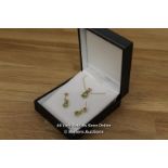 9CT PERIDOT SET EARRINGS AND NECKLACE