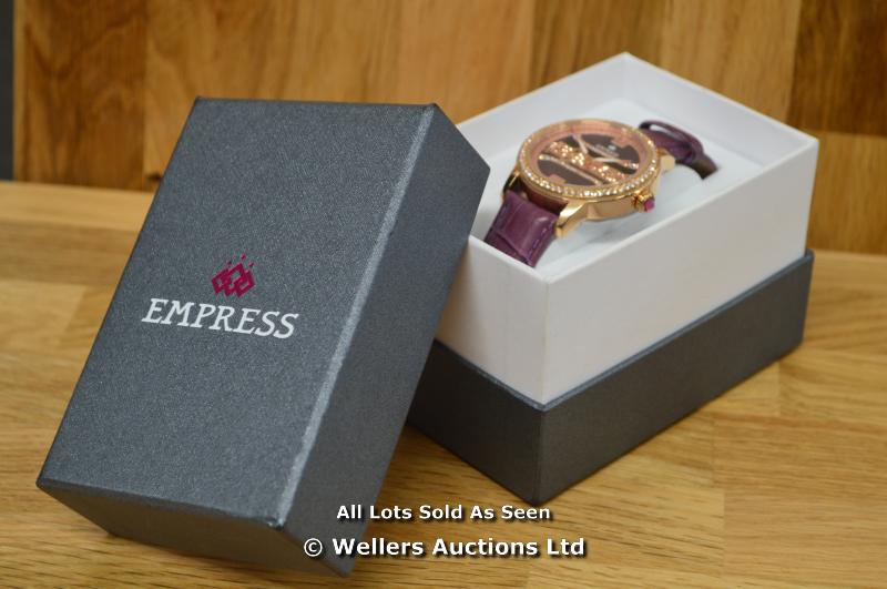 *LADIES EMPRESS WATCH, ROSE COLOURED CASE, MANUAL MOVEMENT, STONE SET BEZEL AND DIAL, CLEAR CASE - Image 5 of 5