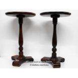 2X SIMILAR STYLE DARK WOOD SIDE TABLES BY ETHAN ALLEN, 59CM HEIGHT,35CM WIDTH