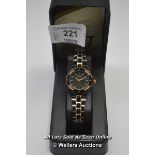 LADIES ,LIMIT,QUARTZ WATCH,BLACK BATTON DIAL,BLACK AND YELLOW METAL CASE AND BRACELET / APPEARS TO