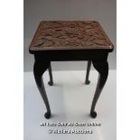 SMALL CARVED SIDE TABLE, WITH FLORAL DESIGN. 35.5 X 35 X 53CM