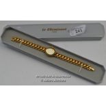 LADIES ,LE CHEMINANT,QUARTZ WATCH,CHAMPAGNE BATTON DIAL,YELLOW CASE AND BRACELET / APPEARS TO BE NEW